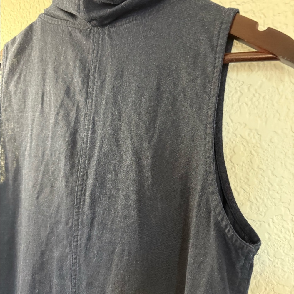 For Cynthia Linen Blend Cowl Neck Dress | Navy Blue | Asymmetrical Hem | - Picture 9 of 10